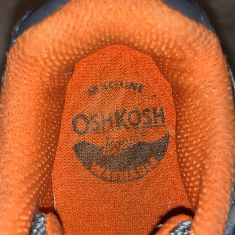 OshKosh B'Gosh blue, grey &orange sneakers‎ w hook & loop closure unisex size 6